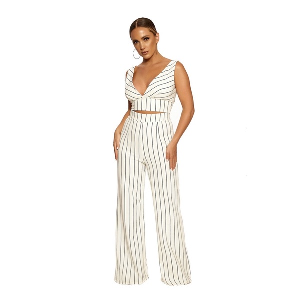 Naked Wardrobe stripe crop top high waist pant set - Picture 4 of 8